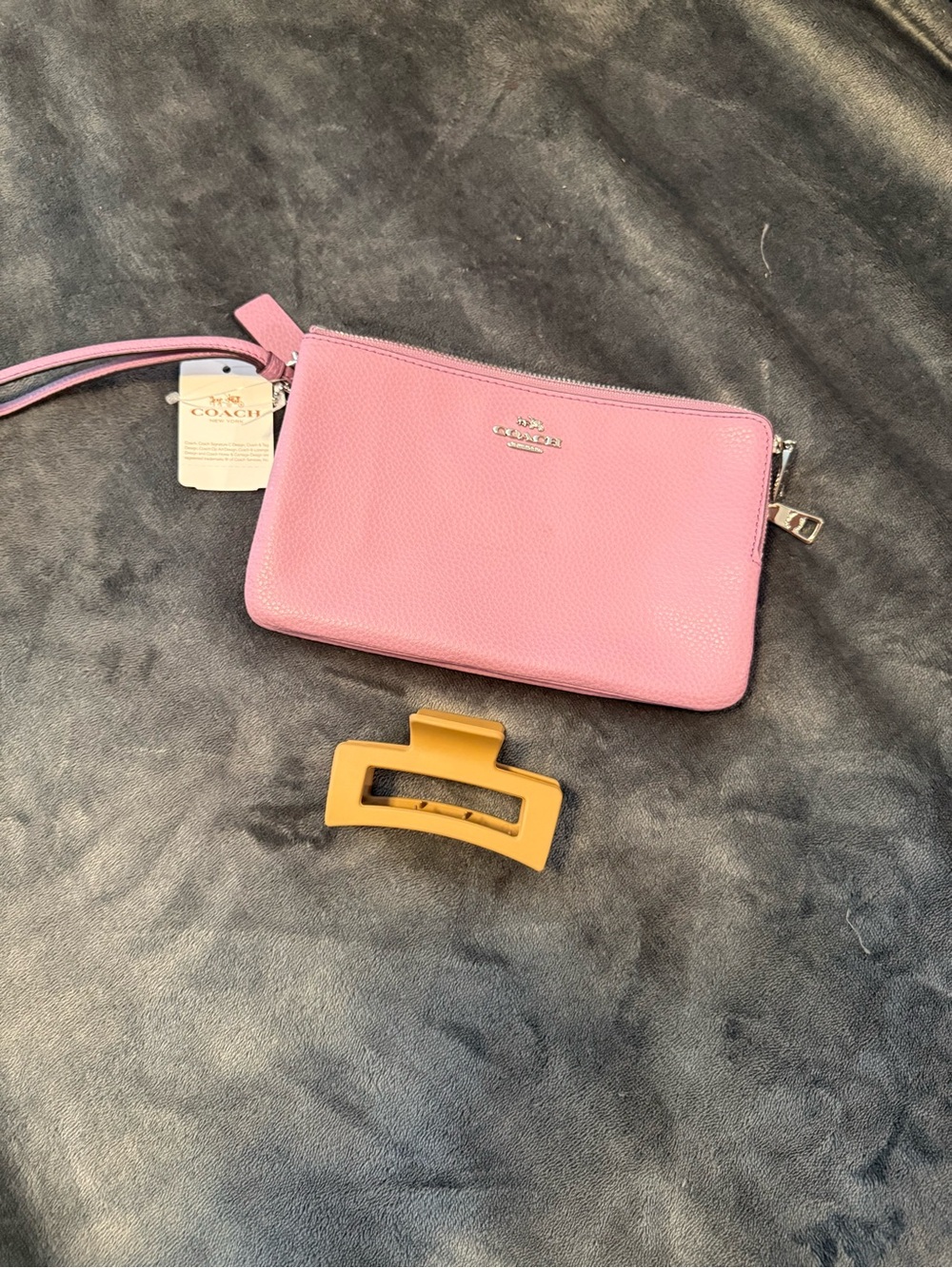 Coach Pebbled Leather Wristlet with Silver Hardware